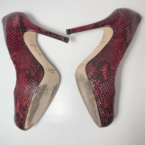 L.K. Bennett Womens 37.5 Snakeskin Maroon Heel Pump Shoes - Picture 6 of 15